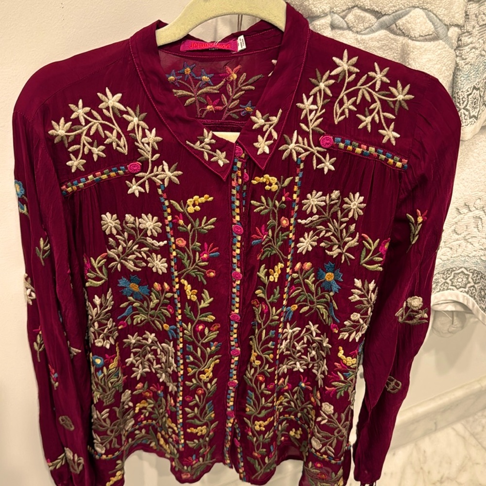 Embroidered Floral Burgundy Blouse